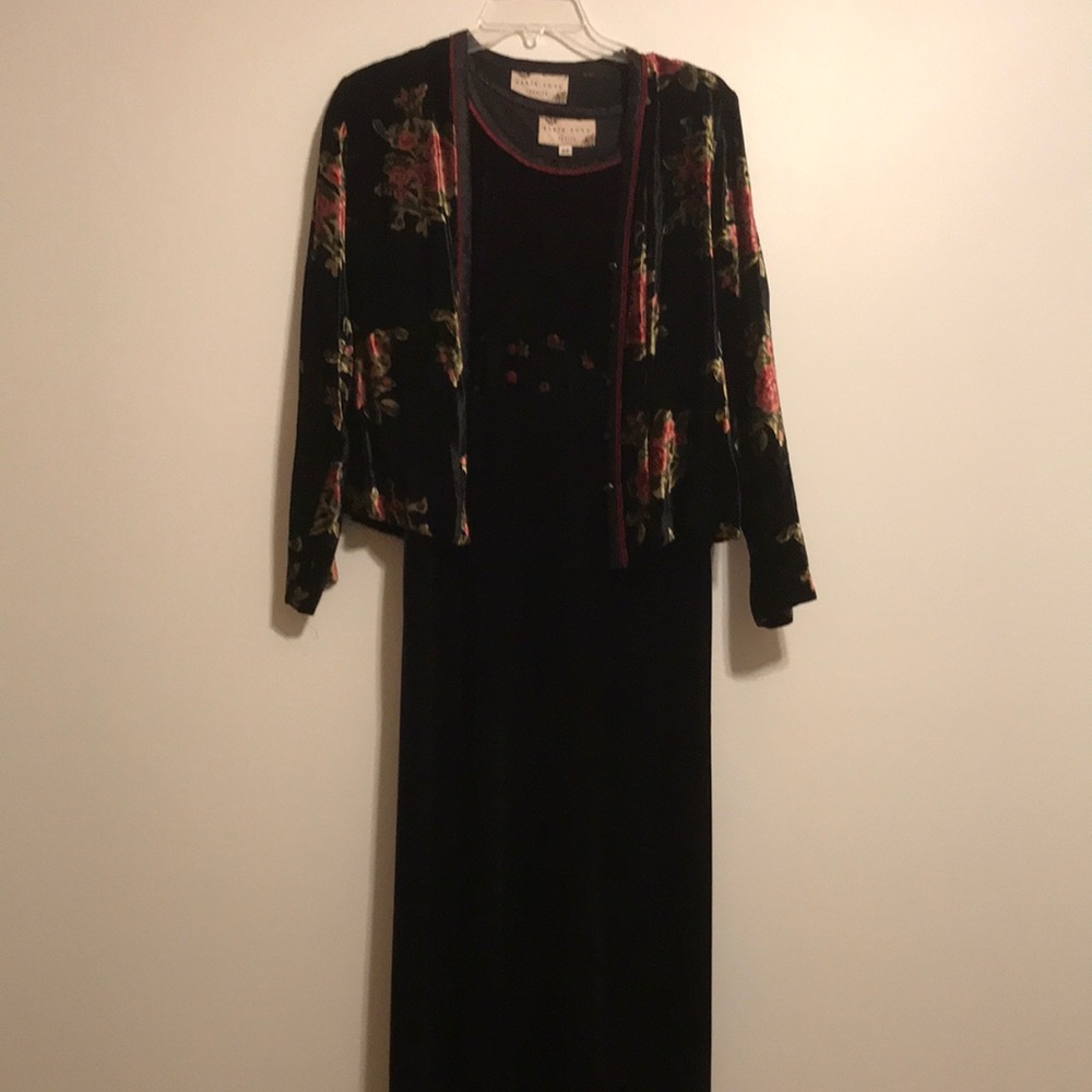 Velvet two-piece set Maxi black dress & cardigan